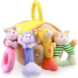 Plush Baby Rattle Toys,Newborn Girls Boys Gift Basket,Infant Farm Stuffed Animal